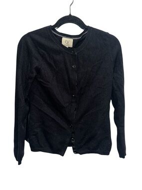Qi Black Button-Front Crewneck Cardigan